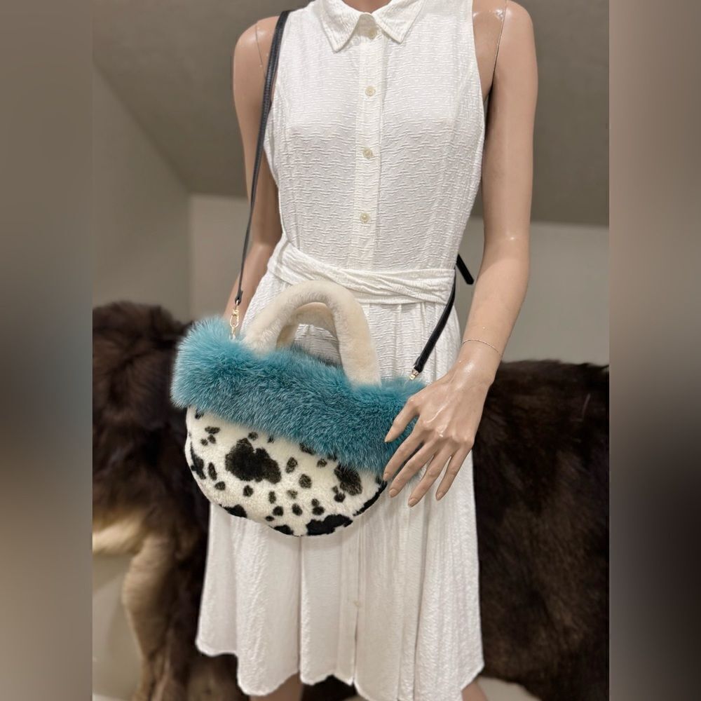 Colorblock Handmade Real Fox Fur & Shearling leather Top Handles Bag/Multi Use - Picture 10 of 16